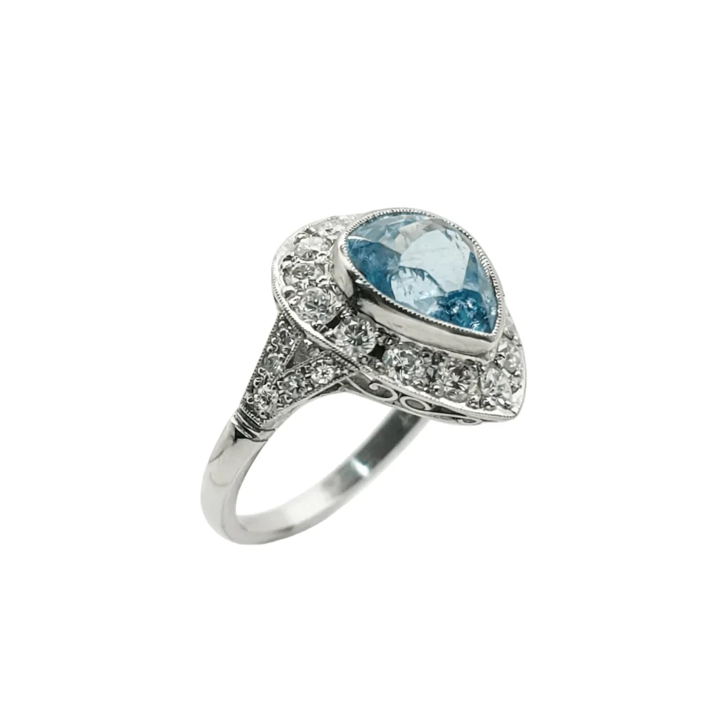 Bague Entourage en platine, aigue-marine et diamants - Image 4