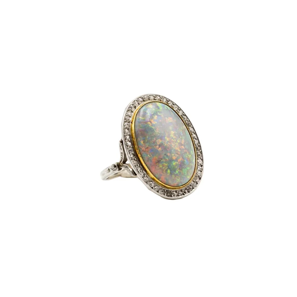 Bague Entourage en platine, or jaune, opale et diamants - Image 3