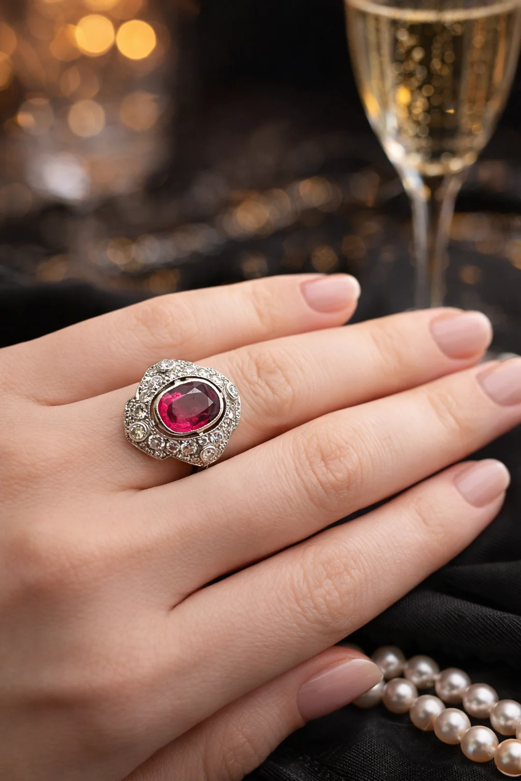 Bague Entourage en platine, rubellite et diamants - Image 2