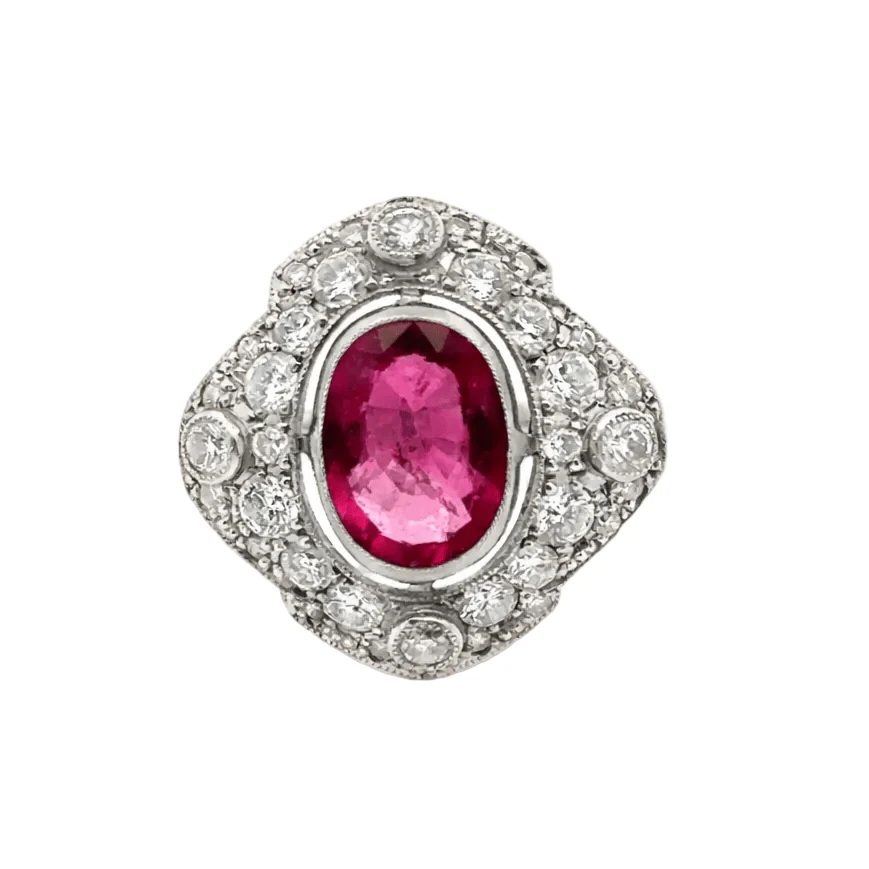 Bague Entourage en platine, rubellite et diamants - Image 6
