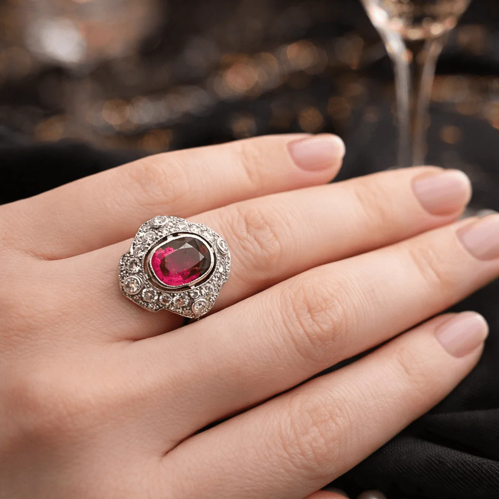 Bague Entourage en platine, rubellite et diamants - Image 7