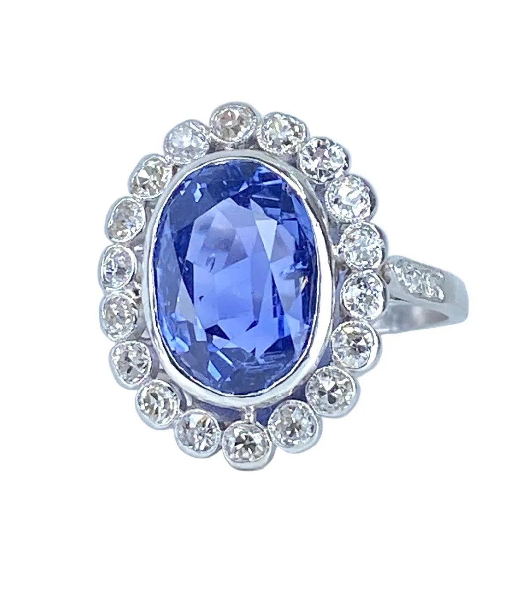 Bague Entourage en platine, saphir et diamants - Image 3