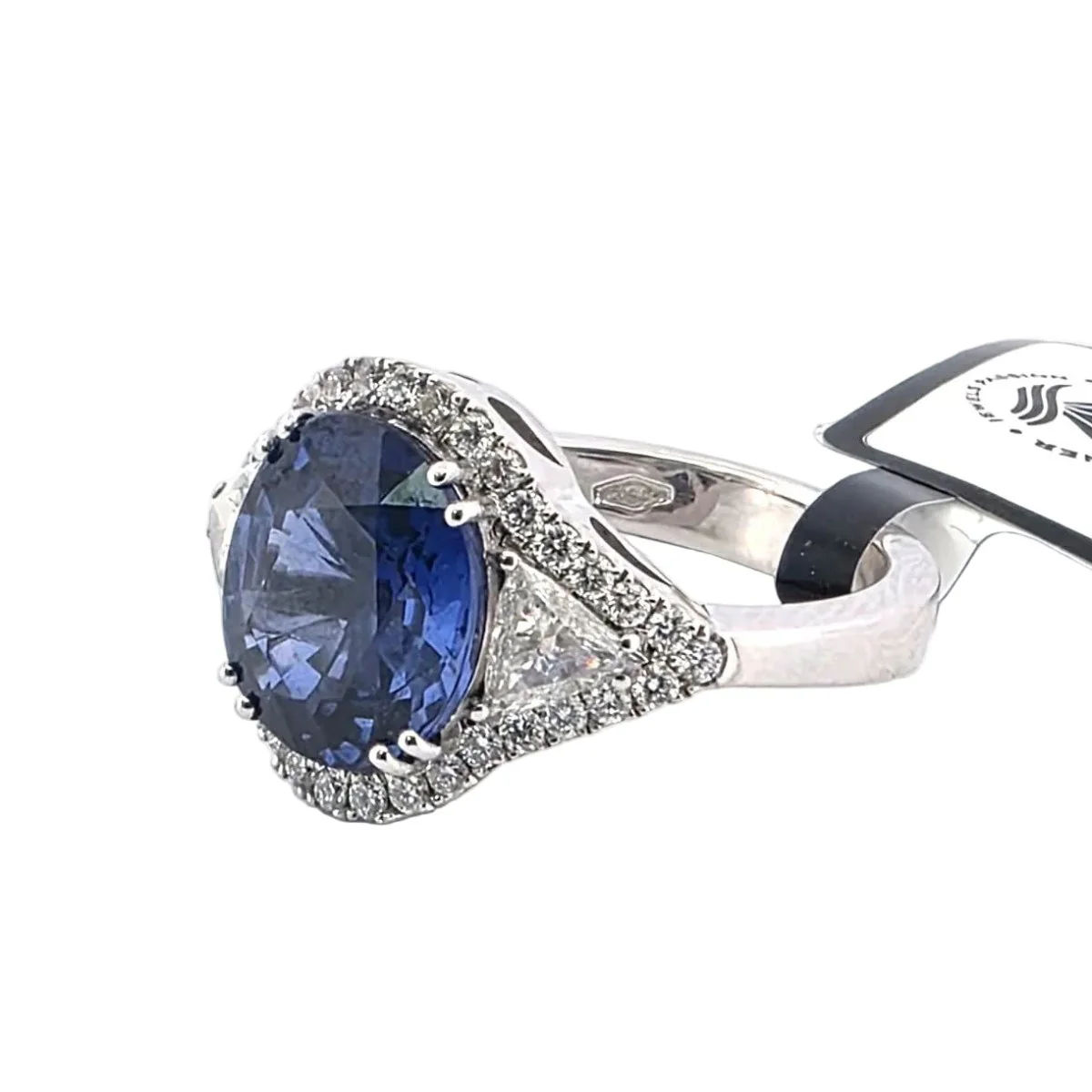 Bague Entourage en platine, saphir et diamants - Image 3