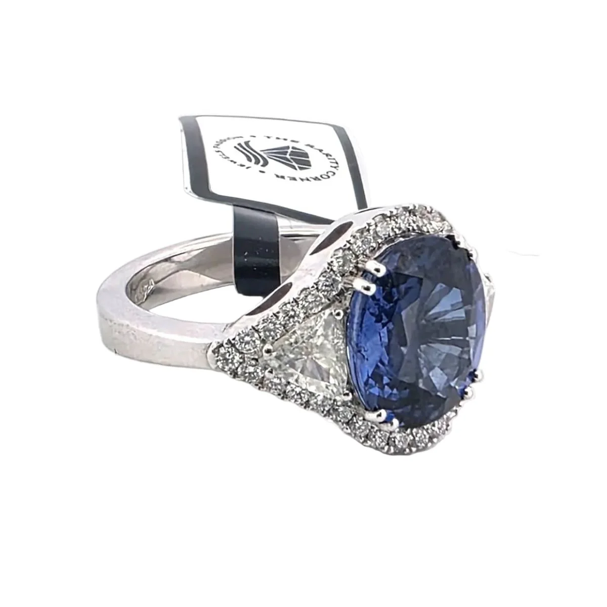 Bague Entourage en platine, saphir et diamants - Image 5