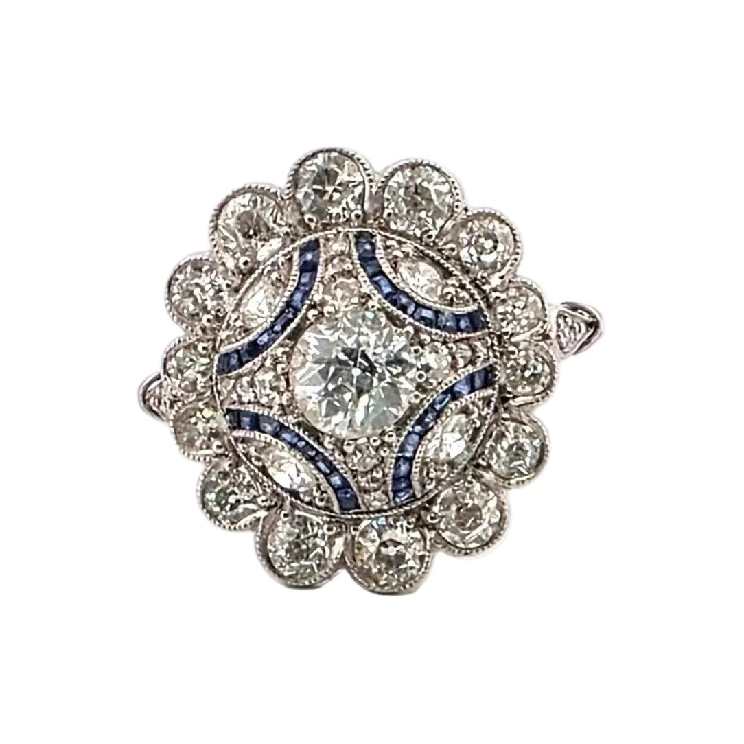 Bague Entourage en platine, saphirs et diamants