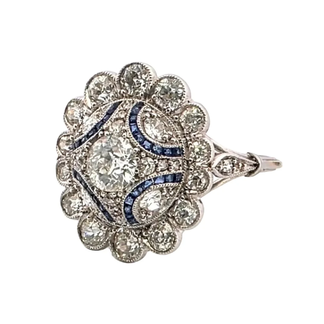 Bague Entourage en platine, saphirs et diamants - Image 3