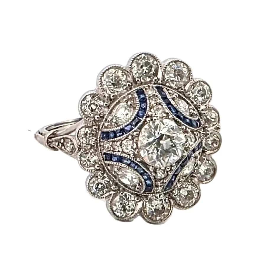 Bague Entourage en platine, saphirs et diamants - Image 5