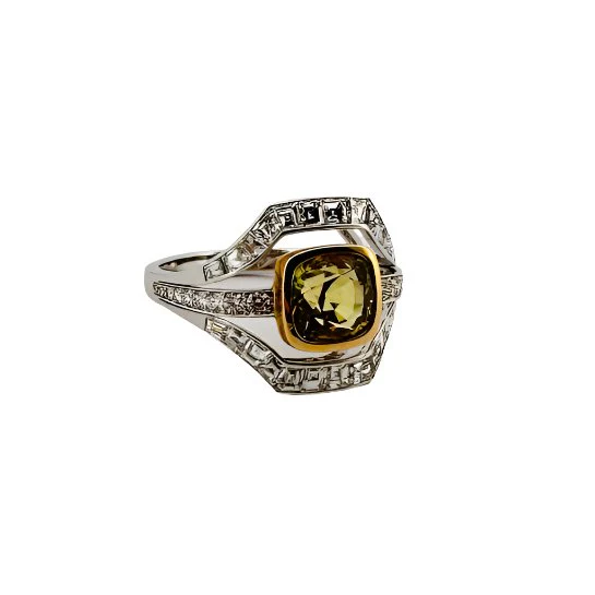Bague en or blanc, saphir jaune, et diamant - Image 3