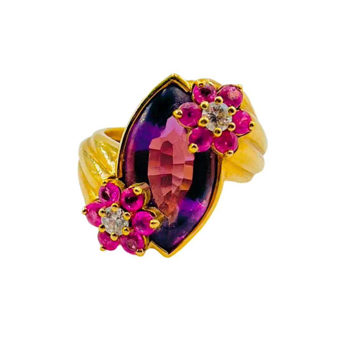 Bague EVA SEGOURA en or jaune, améthyste et diamants