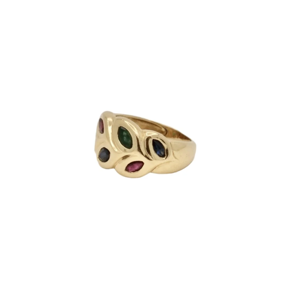 Bague feuillage en or jaune, saphir, rubis et émeraude - Image 3
