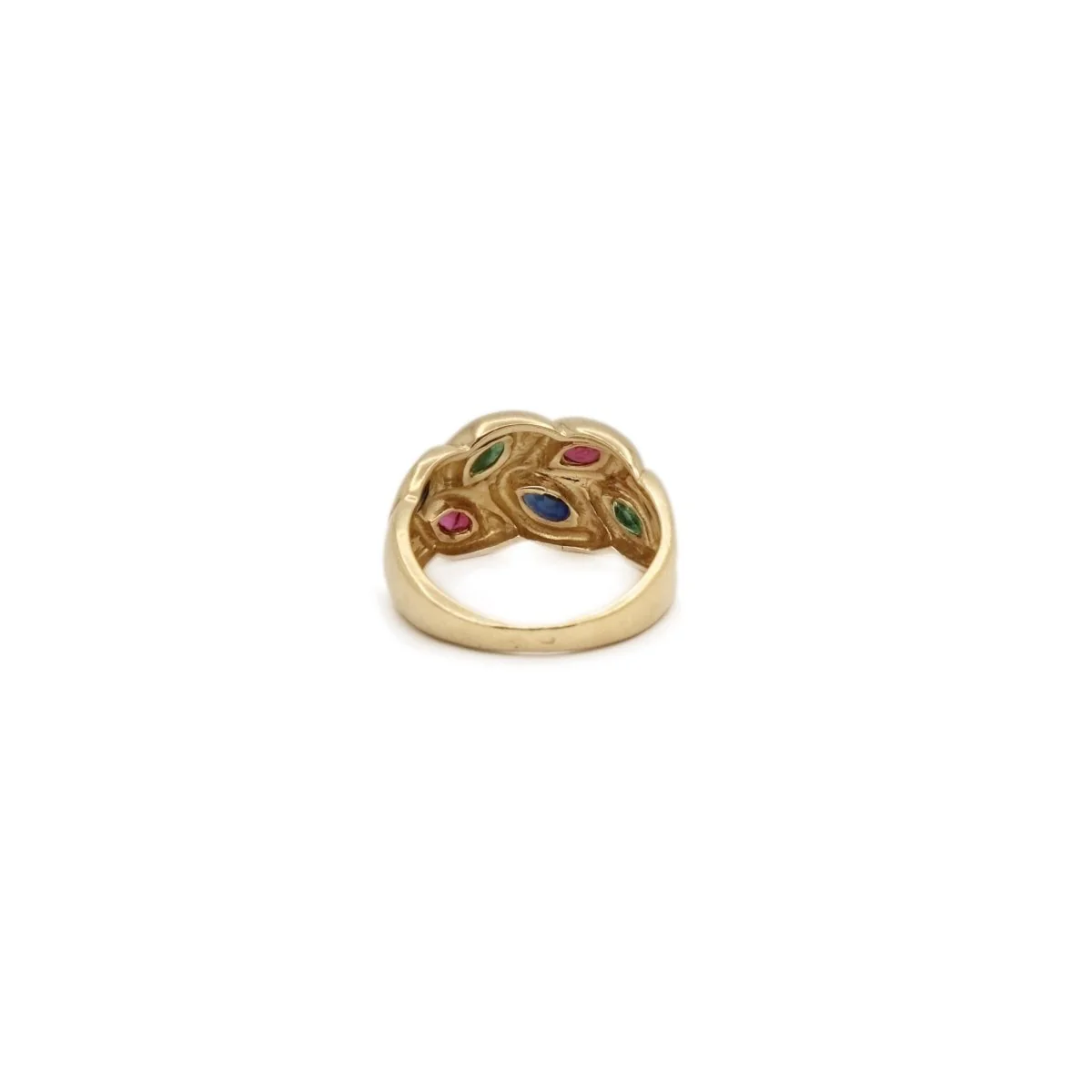 Bague feuillage en or jaune, saphir, rubis et émeraude - Image 5