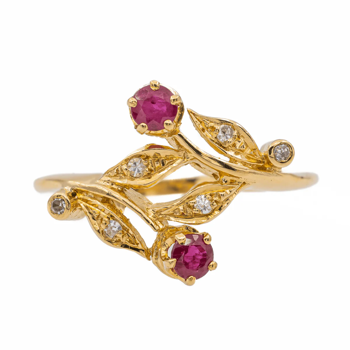 Bague Feuille Or jaune Rubis