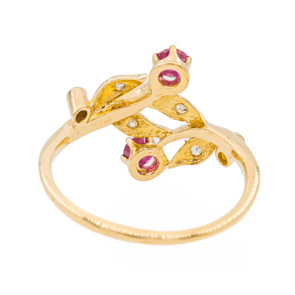 Bague Feuille Or jaune Rubis - Image 4