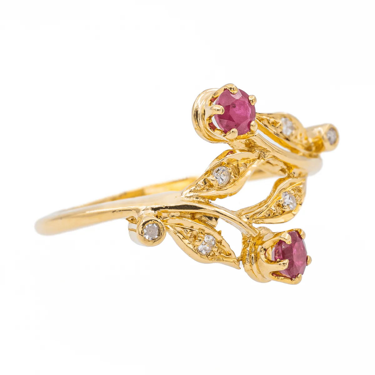 Bague Feuille Or jaune Rubis - Image 6