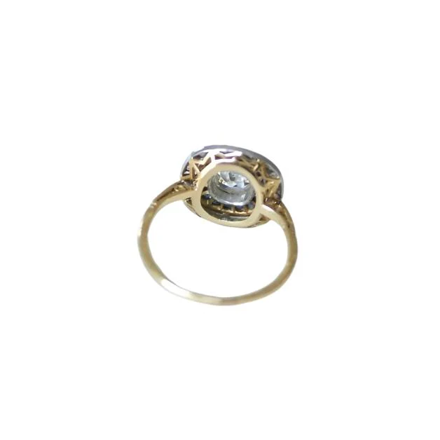 Bague Art Deco halo diamants et saphirs calibrés - Image 4