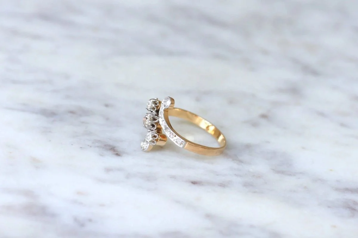 Bague Toi et Moi diamants sur or rose - Image 7