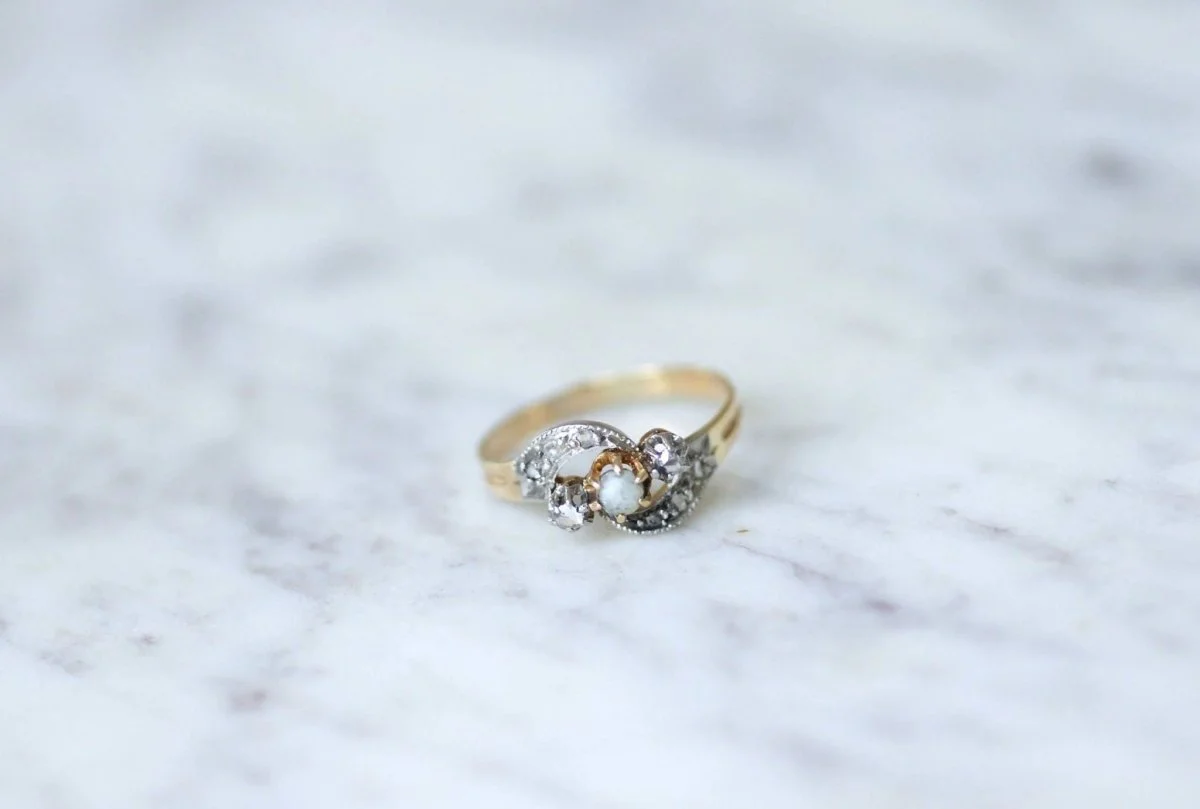 Bague Toi et Moi perle et diamants - Image 2