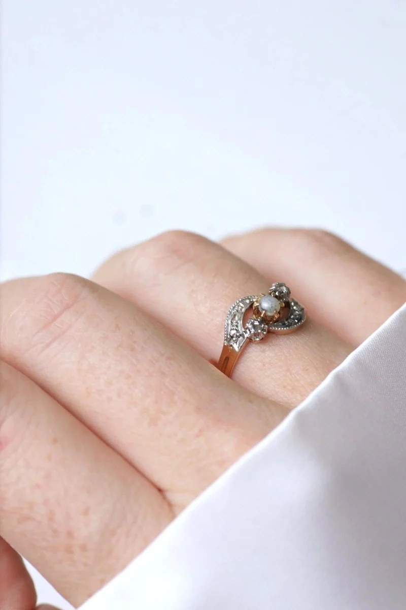 Bague Toi et Moi perle et diamants - Image 3