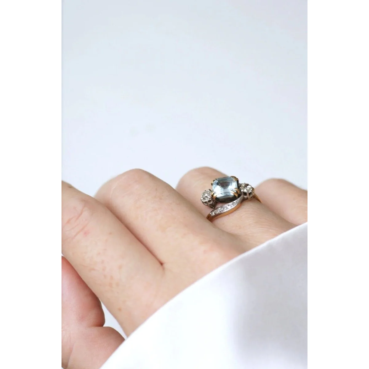 Bague Toi & Moi diamants et aigue marine - Image 2