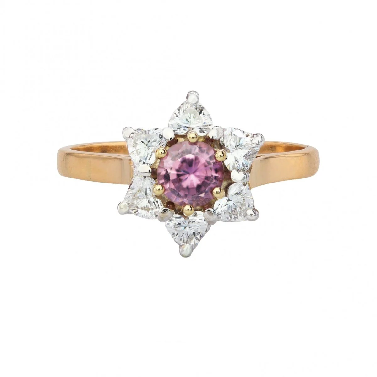 Bague Marguerite en or jaune, or blanc, saphir et diamants