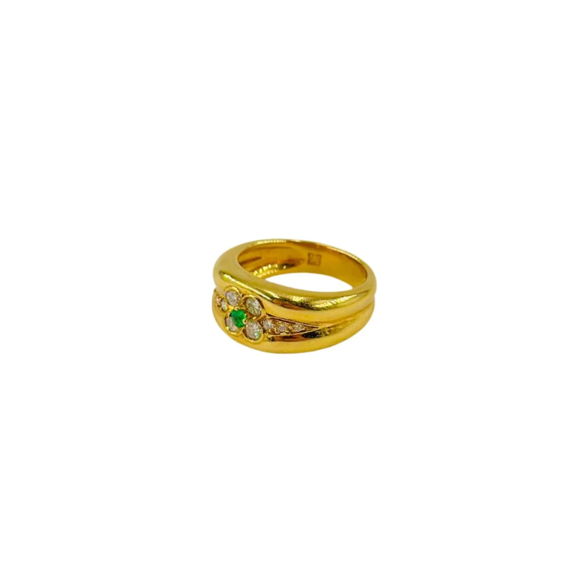 Bague en or jaune, émeraude et diamants - Image 2