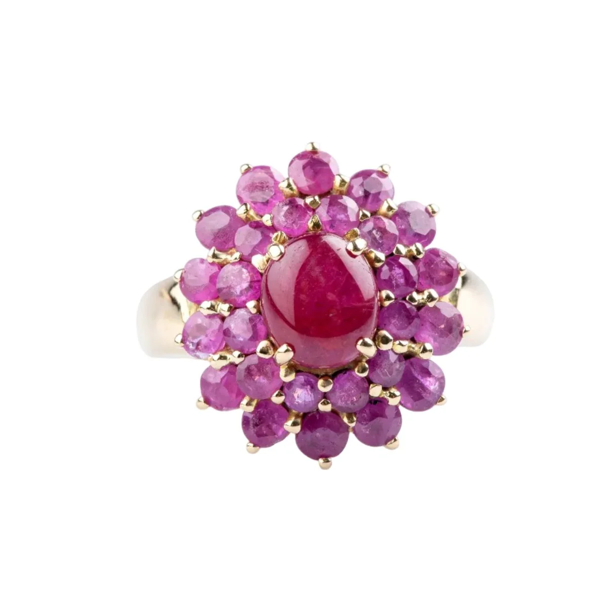 Bague Entourage en or jaune et rubis