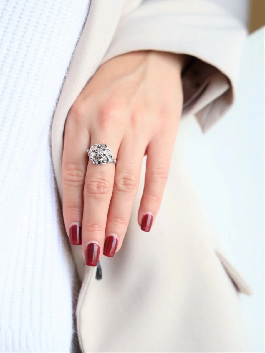 Bague Fleur Or blanc Diamant - Image 2