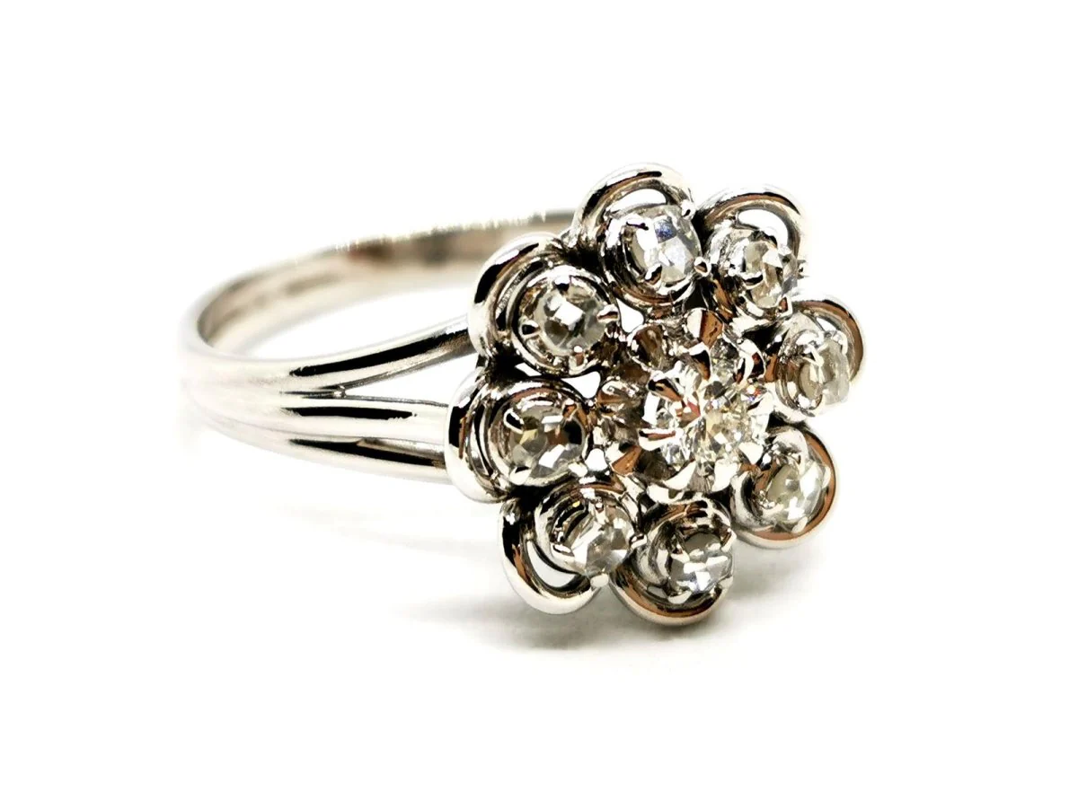 Bague Fleur Or blanc Diamant - Image 8