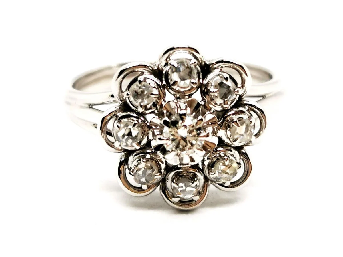 Bague Fleur Or blanc Diamant - Image 9