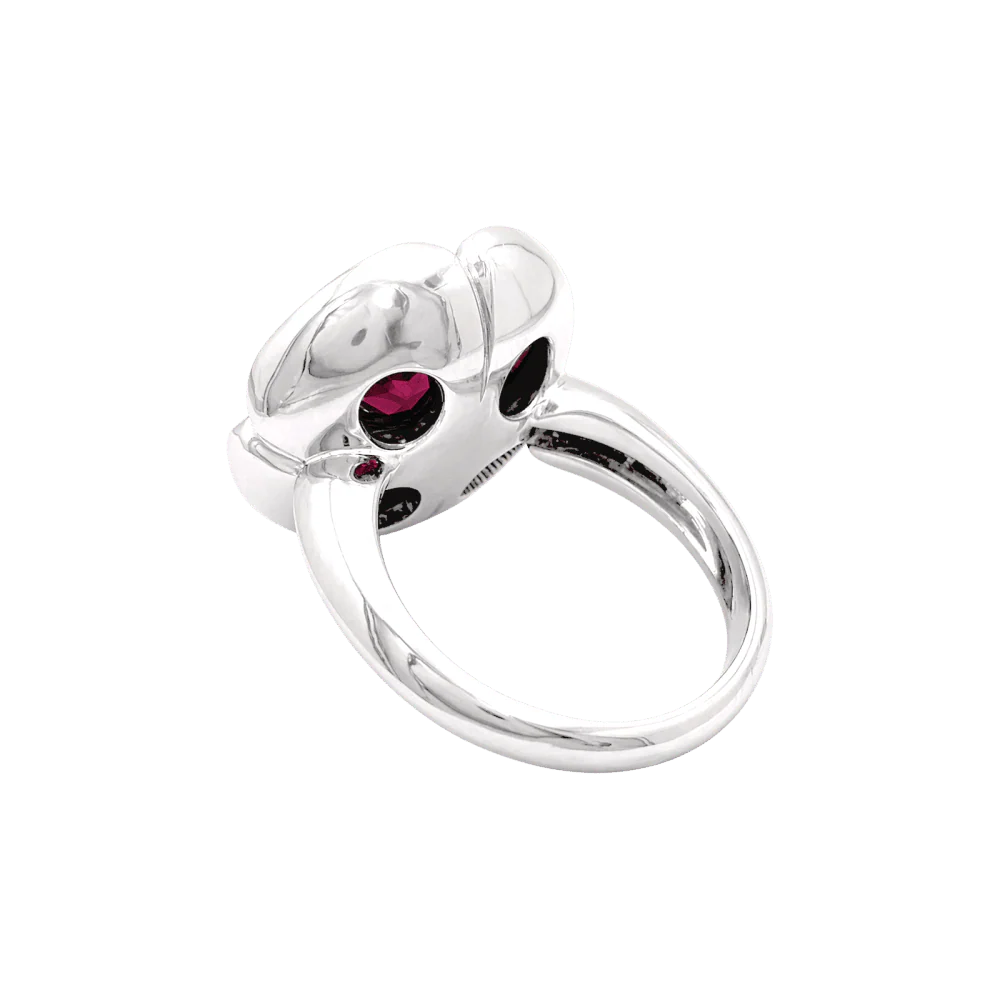 Bague Marguerite en or blanc, rubis et diamants - Image 4