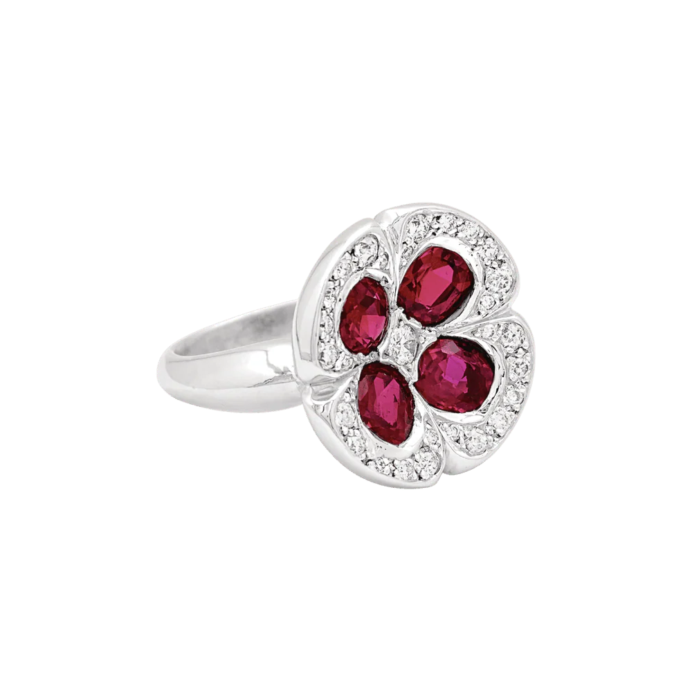 Bague Marguerite en or blanc, rubis et diamants - Image 5