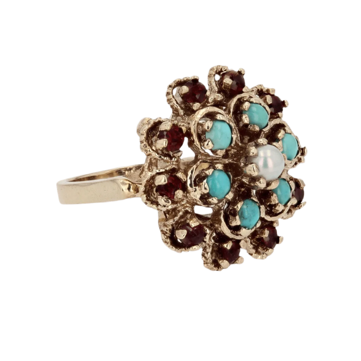 Bague Dôme en or jaune, citrines, turquoises et perles - Image 5