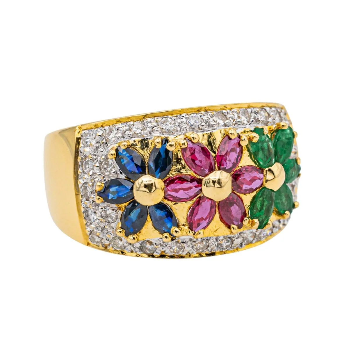 Bague "Fleur" en or jaune, rubis, saphirs, émeraudes et diamants - Image 6