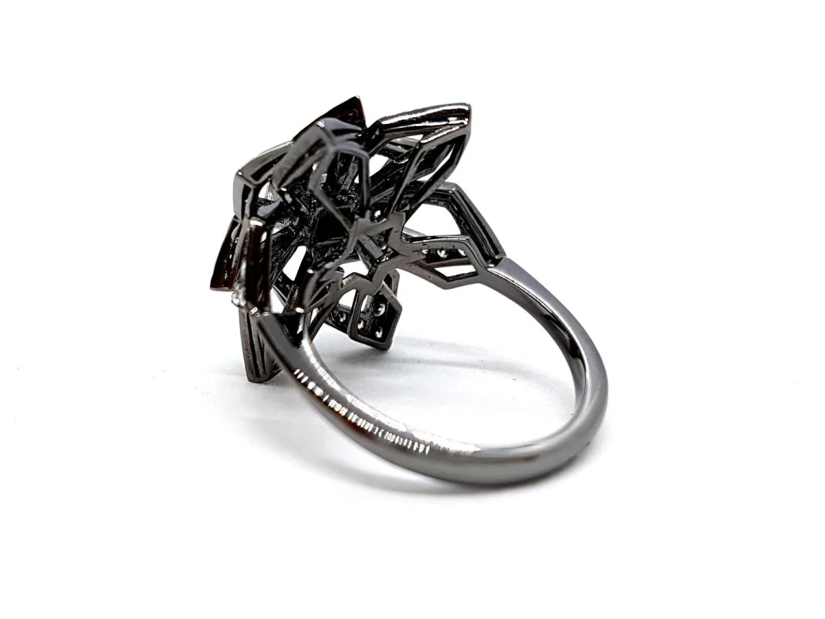 Bague Fleur Or noir Diamant - Image 11