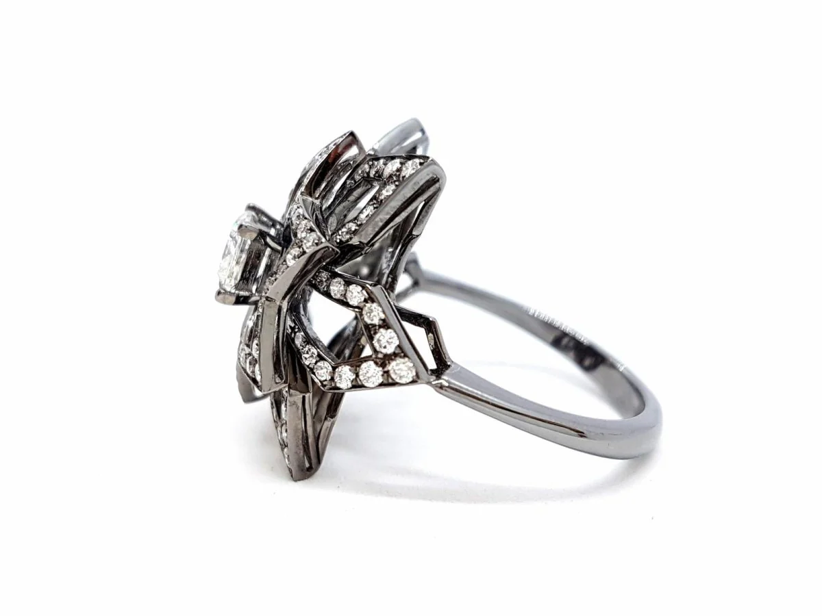 Bague Fleur Or noir Diamant - Image 12