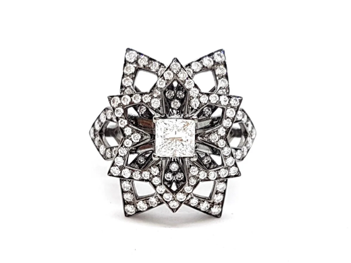 Bague Fleur Or noir Diamant - Image 18