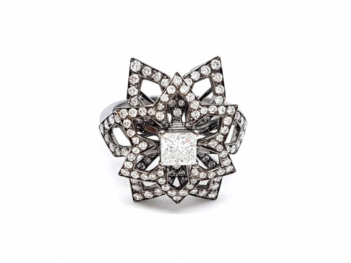 Bague Fleur Or noir Diamant - Image 20