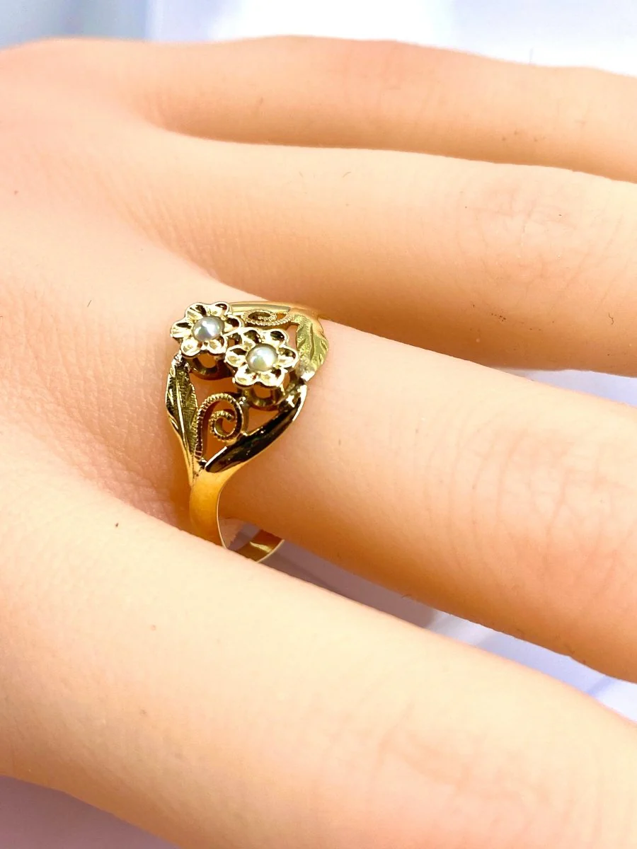 Bague Fleurettes en or et perles de culture - Image 10