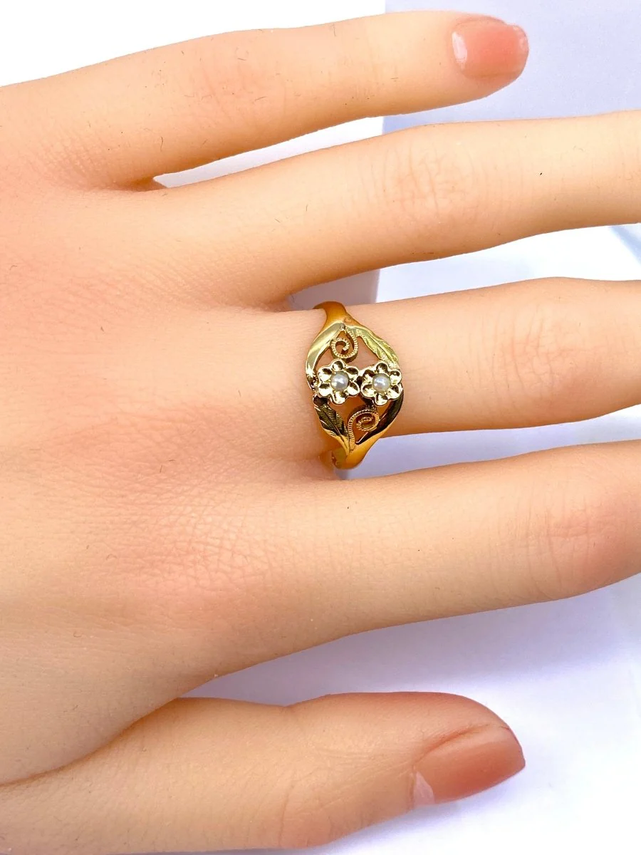 Bague Fleurettes en or et perles de culture - Image 14