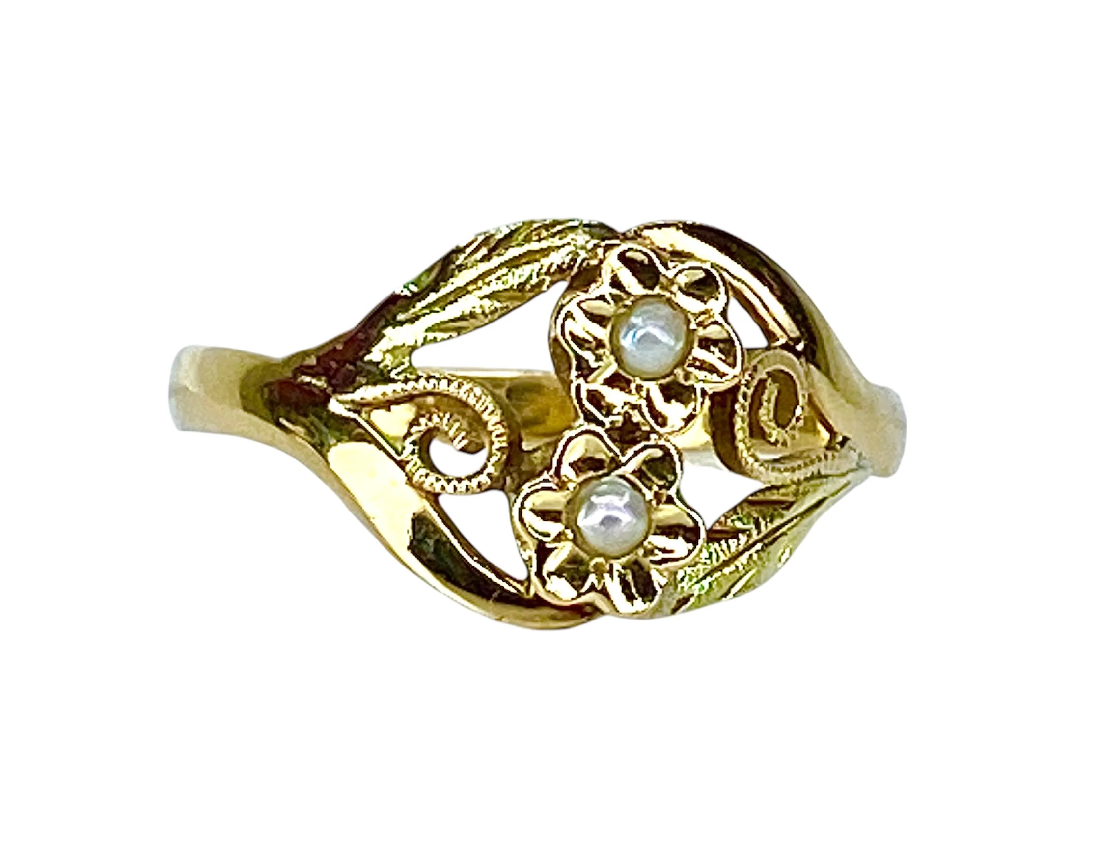 Bague Fleurettes en or et perles de culture - Image 3
