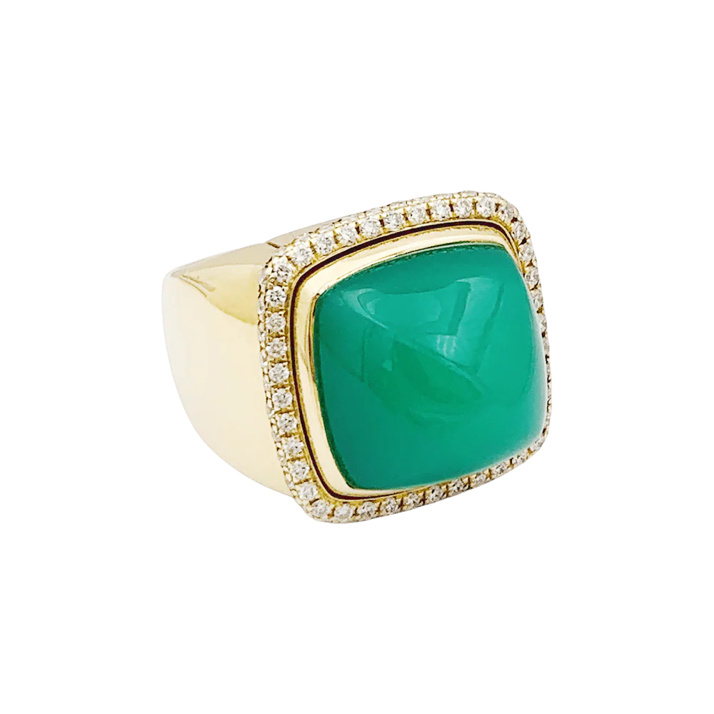 Bague Cocktail FRED "Pain de Sucre" en or jaune, chrysoprase et diamants - Image 4