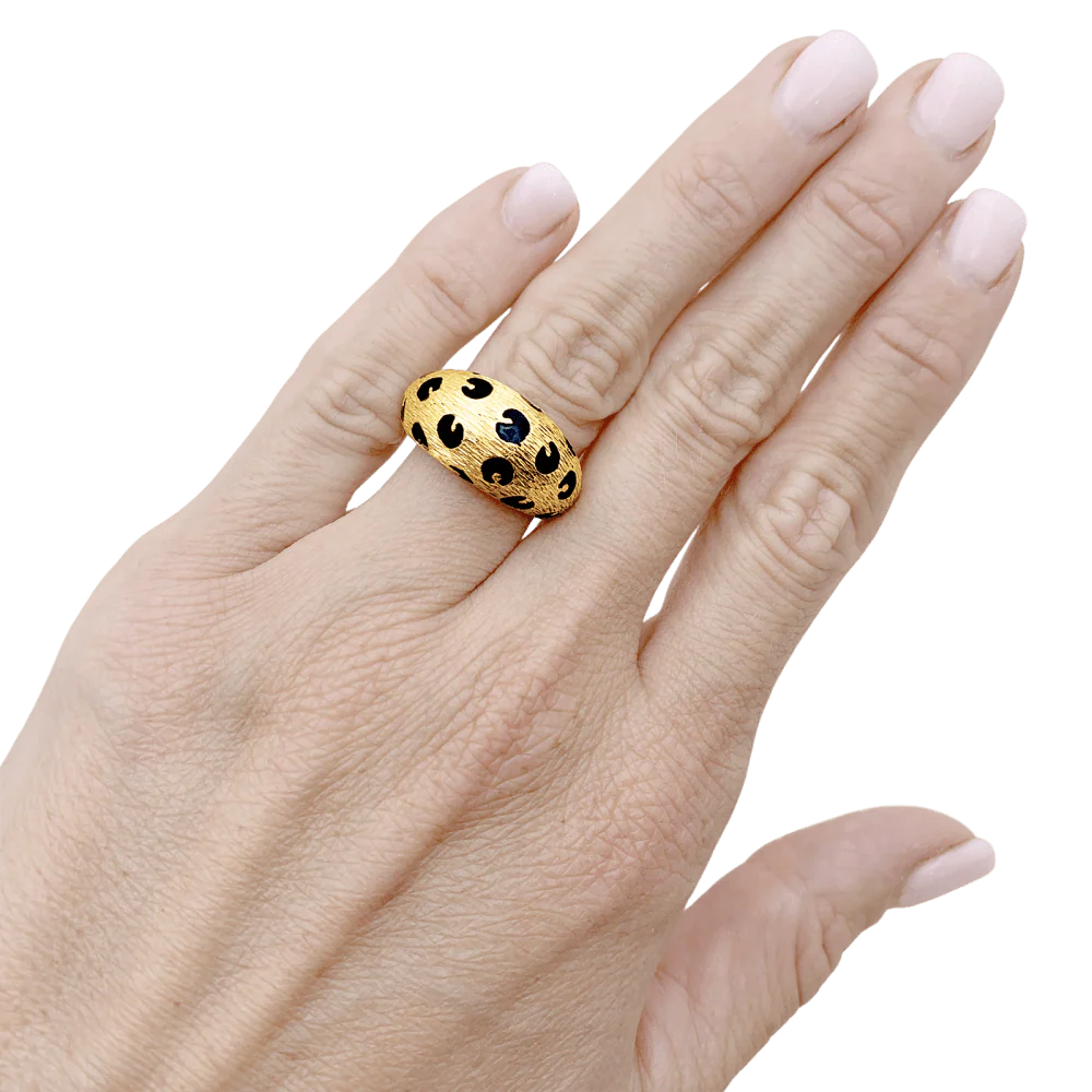 Bague Dôme FRED "Léopard" en or jaune et émail noir - Image 2