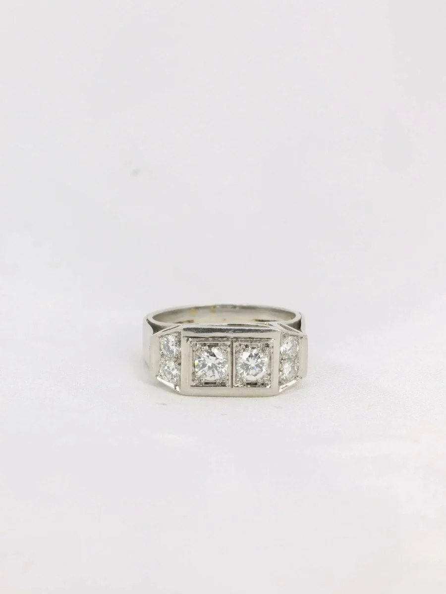 Bague géométrique or blanc platine diamants
