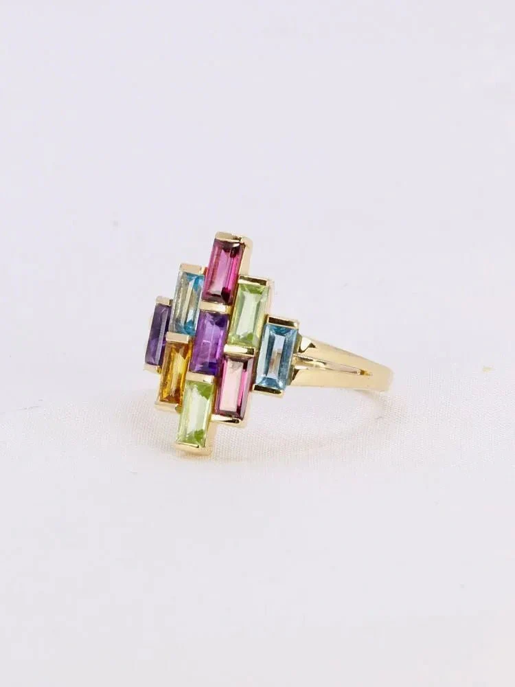 Bague géométrique or jaune améthyste topaze péridot citrine grenat - Image 3