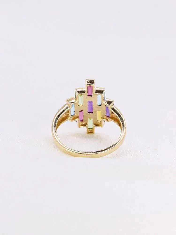 Bague géométrique or jaune améthyste topaze péridot citrine grenat - Image 5