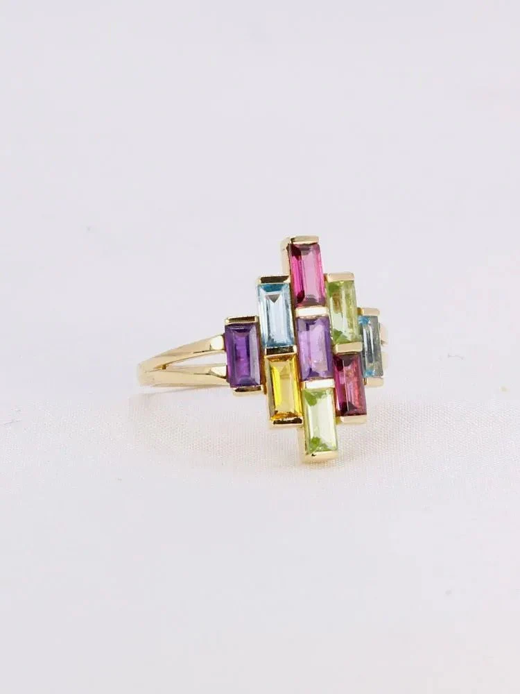 Bague géométrique or jaune améthyste topaze péridot citrine grenat - Image 7