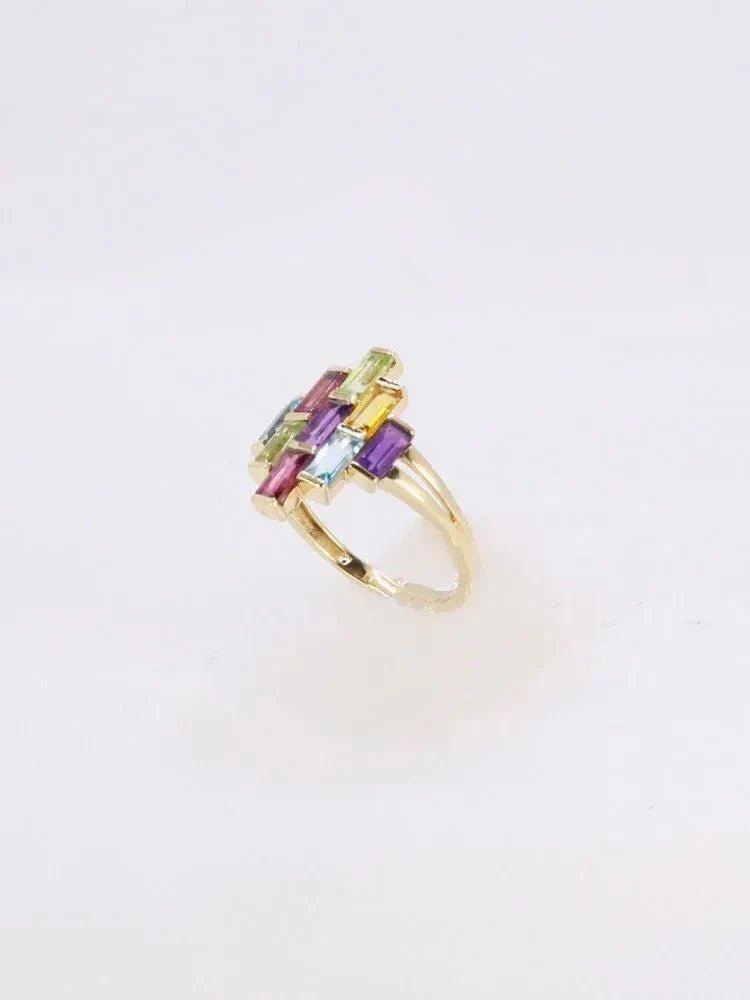 Bague géométrique or jaune améthyste topaze péridot citrine grenat - Image 8