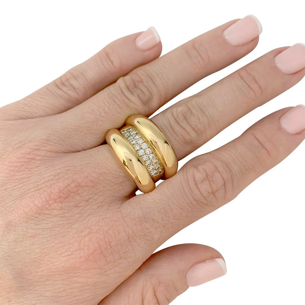 Bague godron or jaune, diamants - Image 8