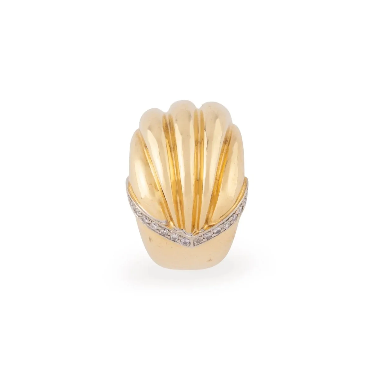 Bague godronnée en or jaune souligné d'une ligne de diamant - Image 6