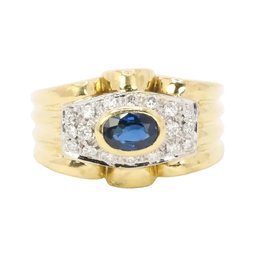 Bague Tank en or jaune, saphir et diamants